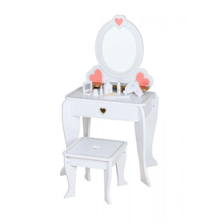 Veľký elegantný drevený toaletný stolík so zrkadlom Srdce  biela